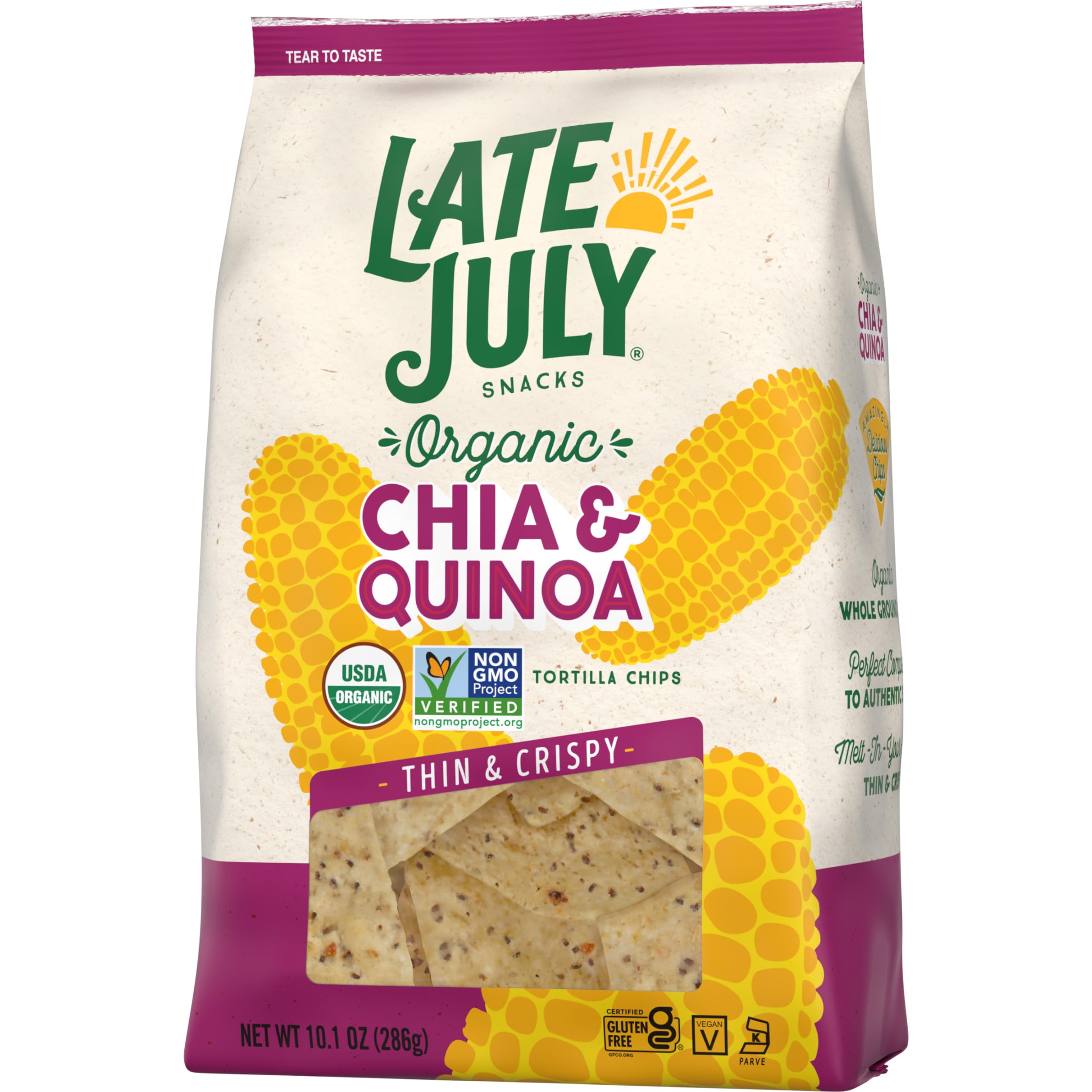 Vegan, gluten-free Late July chips for conscious snacking.