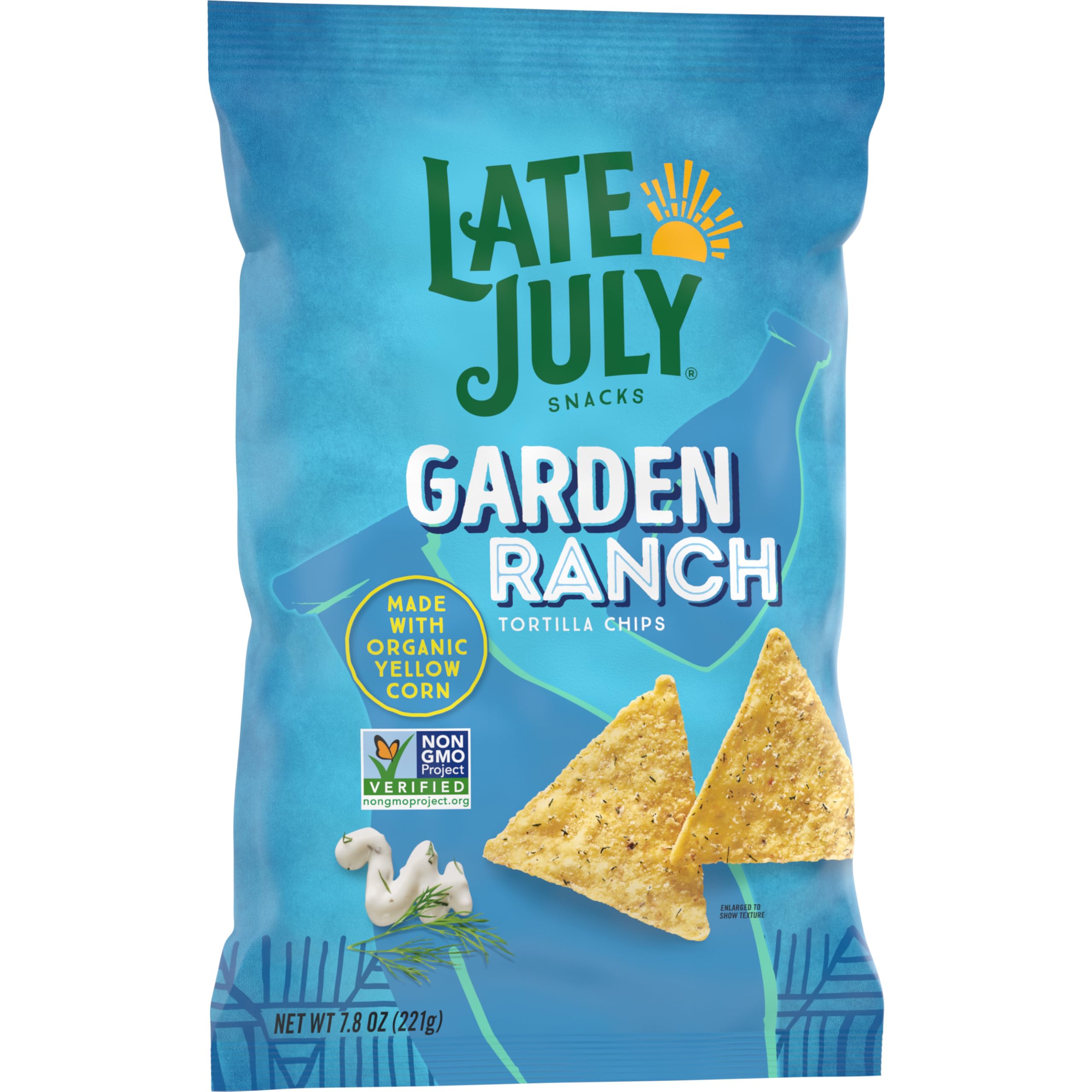 Late July Garden Ranch tortilla chips with salsa, a bold pre-meal starter.