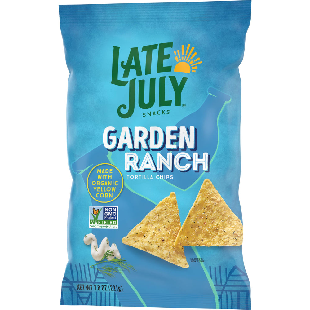 Late July Garden Ranch tortilla chips in a party tray, easy entertaining.