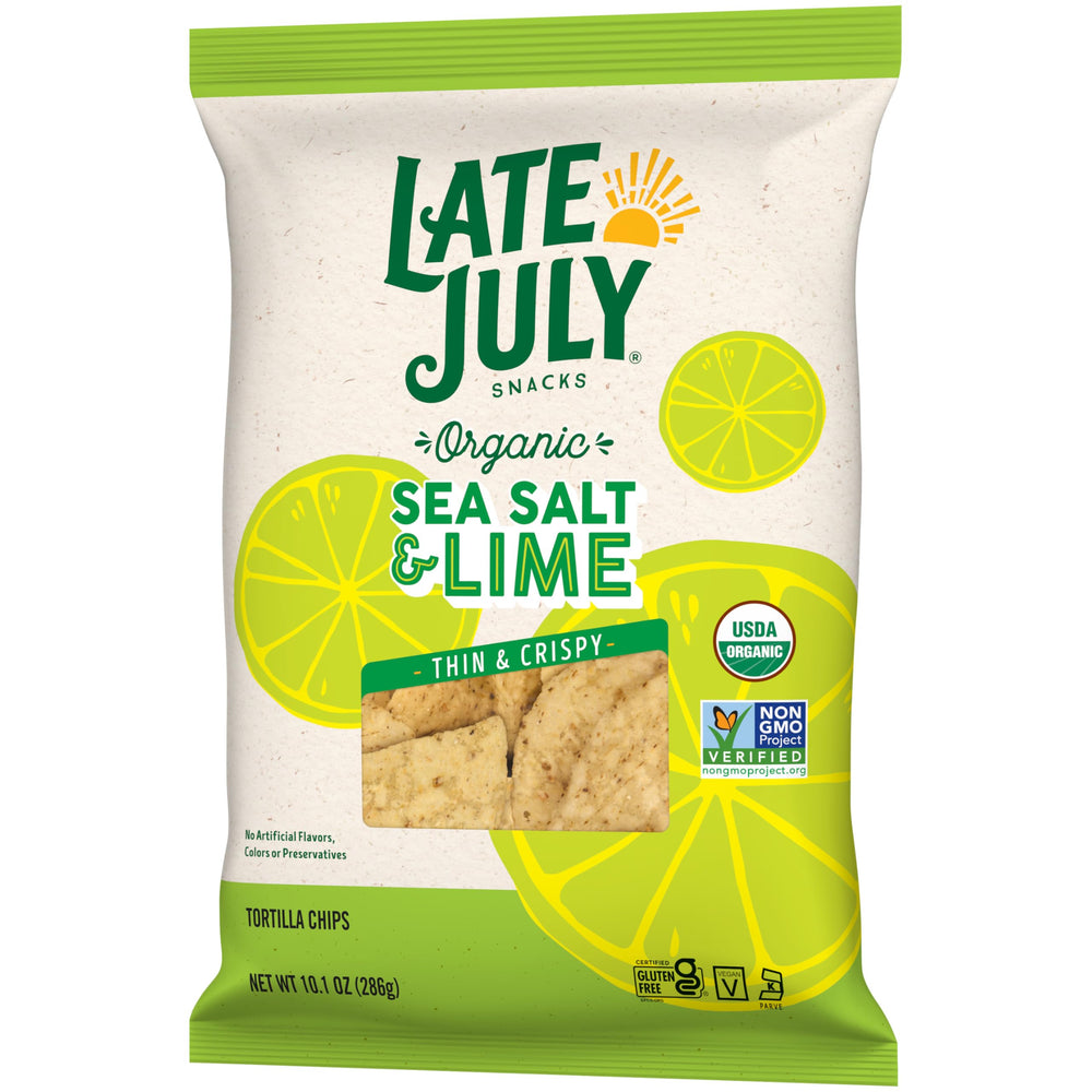Late July gluten free tortilla chips pack highlighting allergy-friendly snack option.