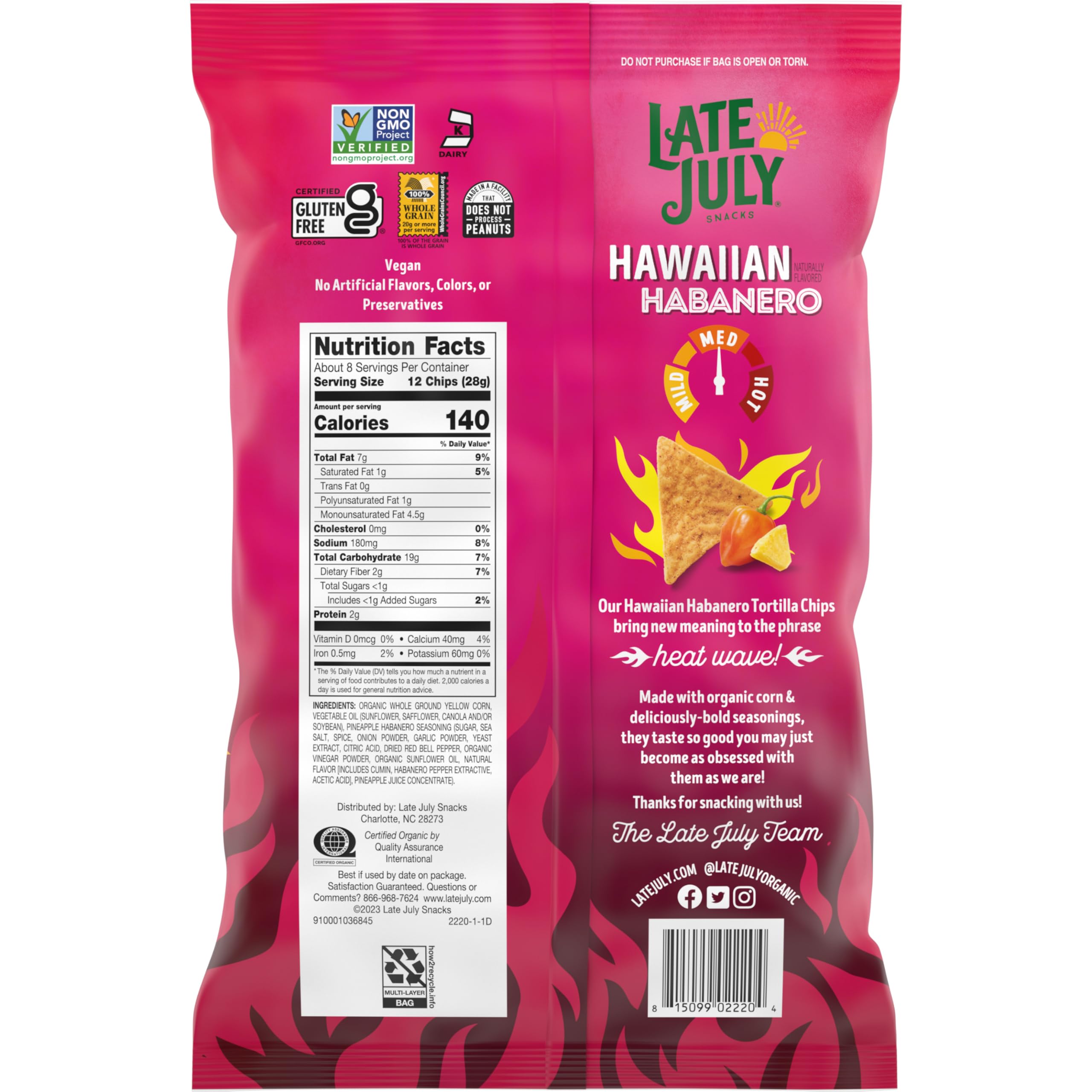 Late July Hawaiian Habanero chips with dip ready for party snacking and sharing.