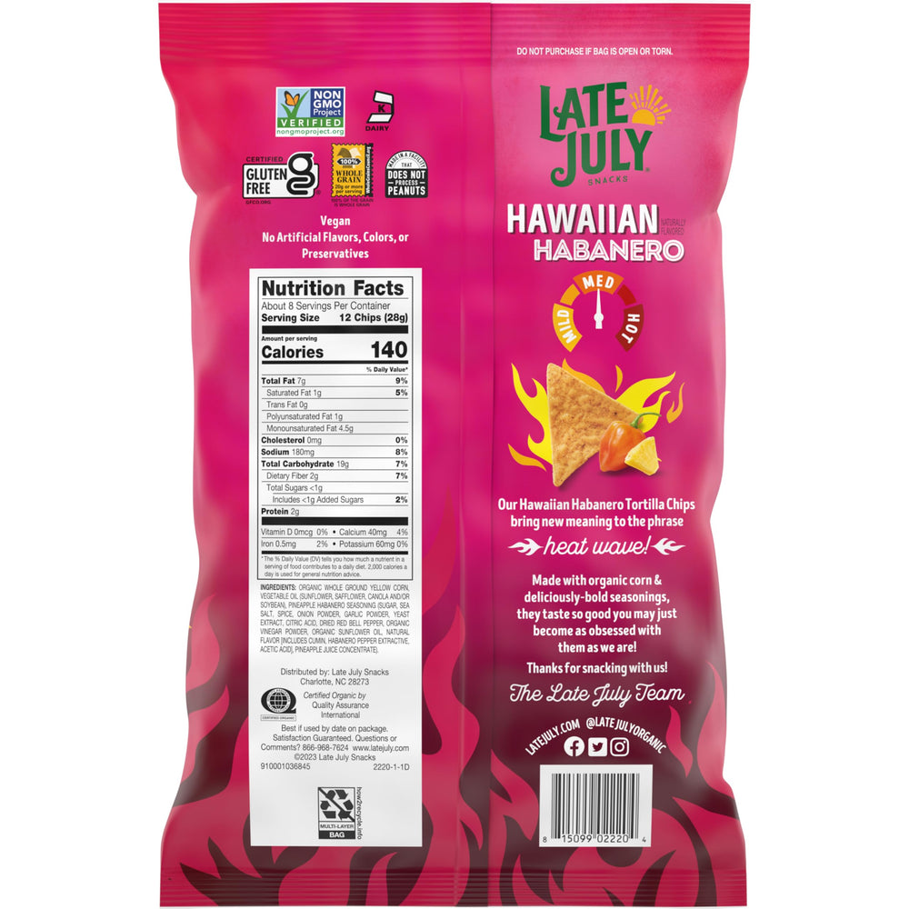 Late July Hawaiian Habanero chips with dip ready for party snacking and sharing.