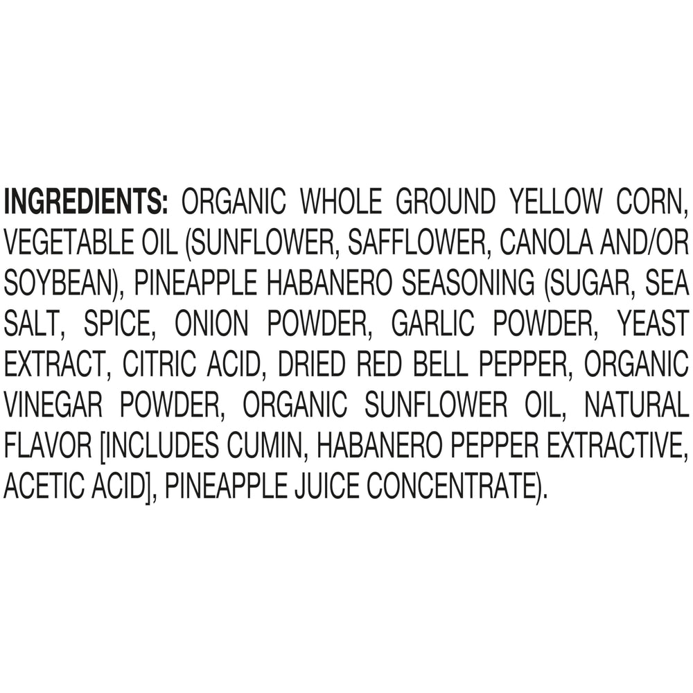 Late July Hawaiian Habanero chips ingredients organic corn and non-GMO for clean snacking.