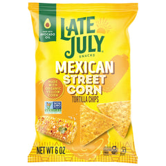 Late July Mexican Street Corn Tortilla Chips bag shows bold flavor, gluten-free snacking.