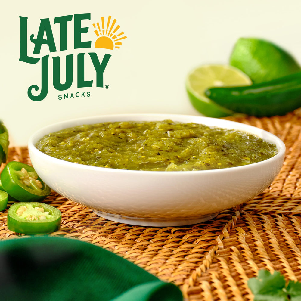 Late July Salsa Verde with breakfast burrito, tangy morning flavor boost