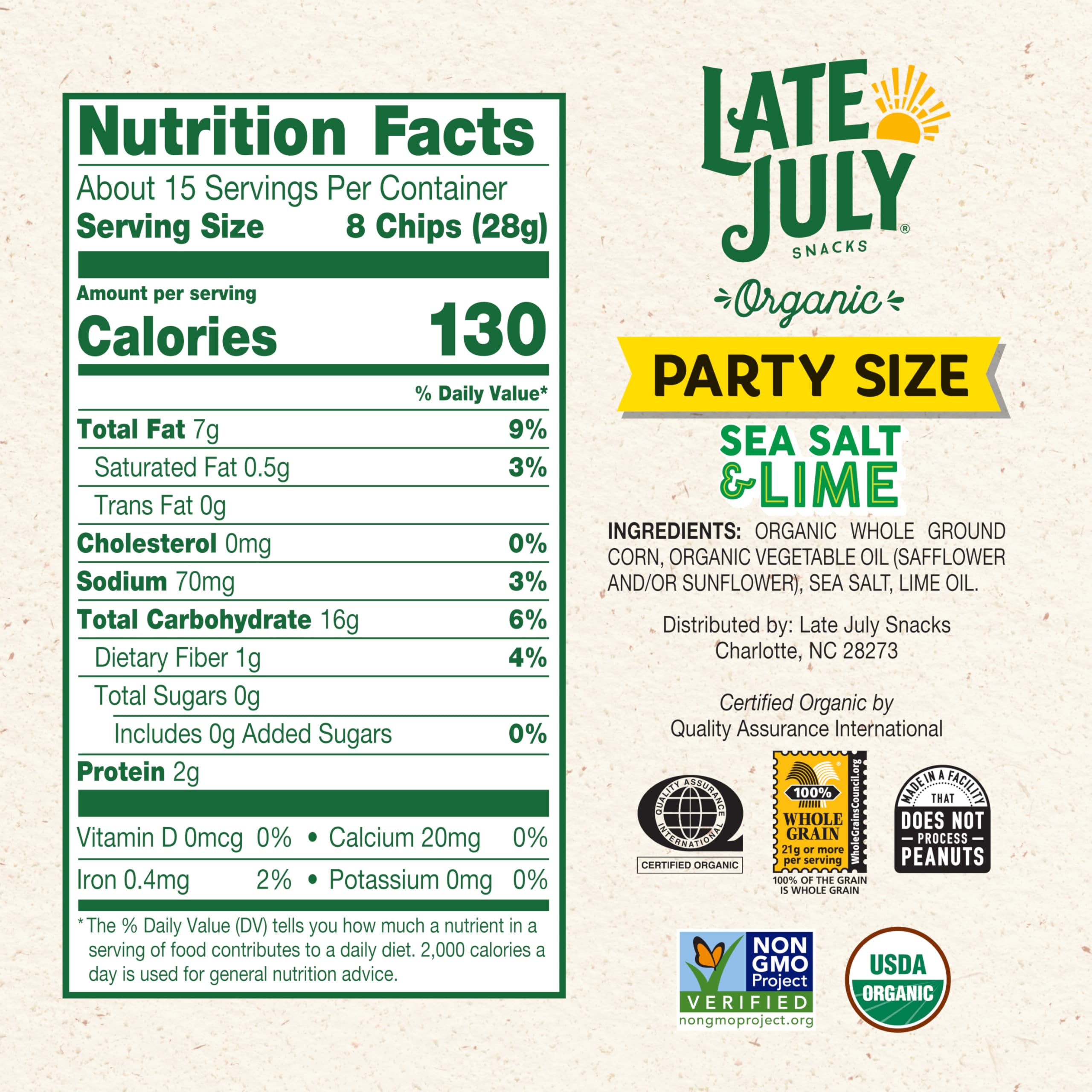 Close-up of Late July Sea Salt & Lime chips showing crisp texture.