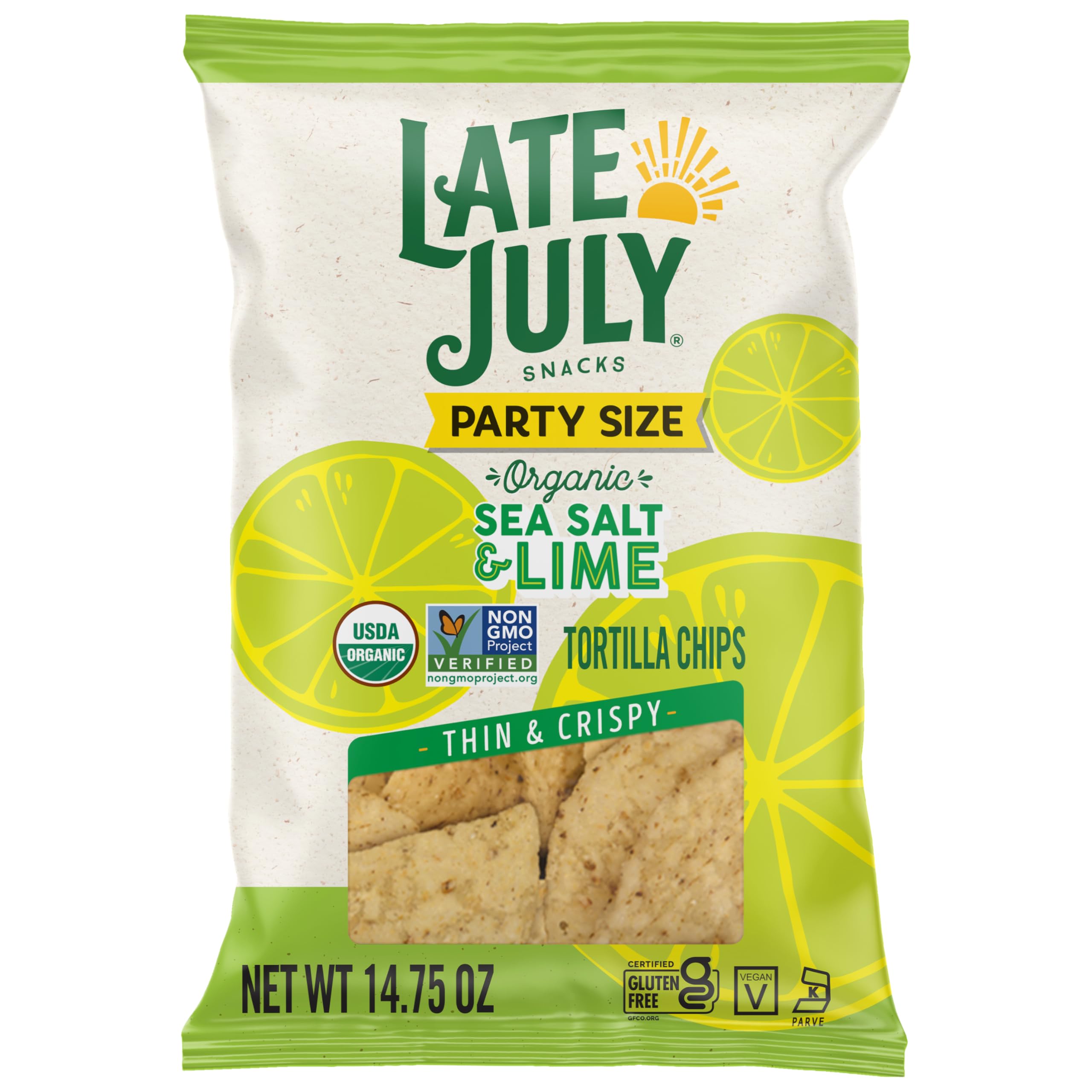 Late July Sea Salt & Lime tortilla chips bag ready for entertaining.