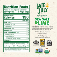 Late July sea salt lime tortilla chip closeup highlighting real lime flavor and light crunch.