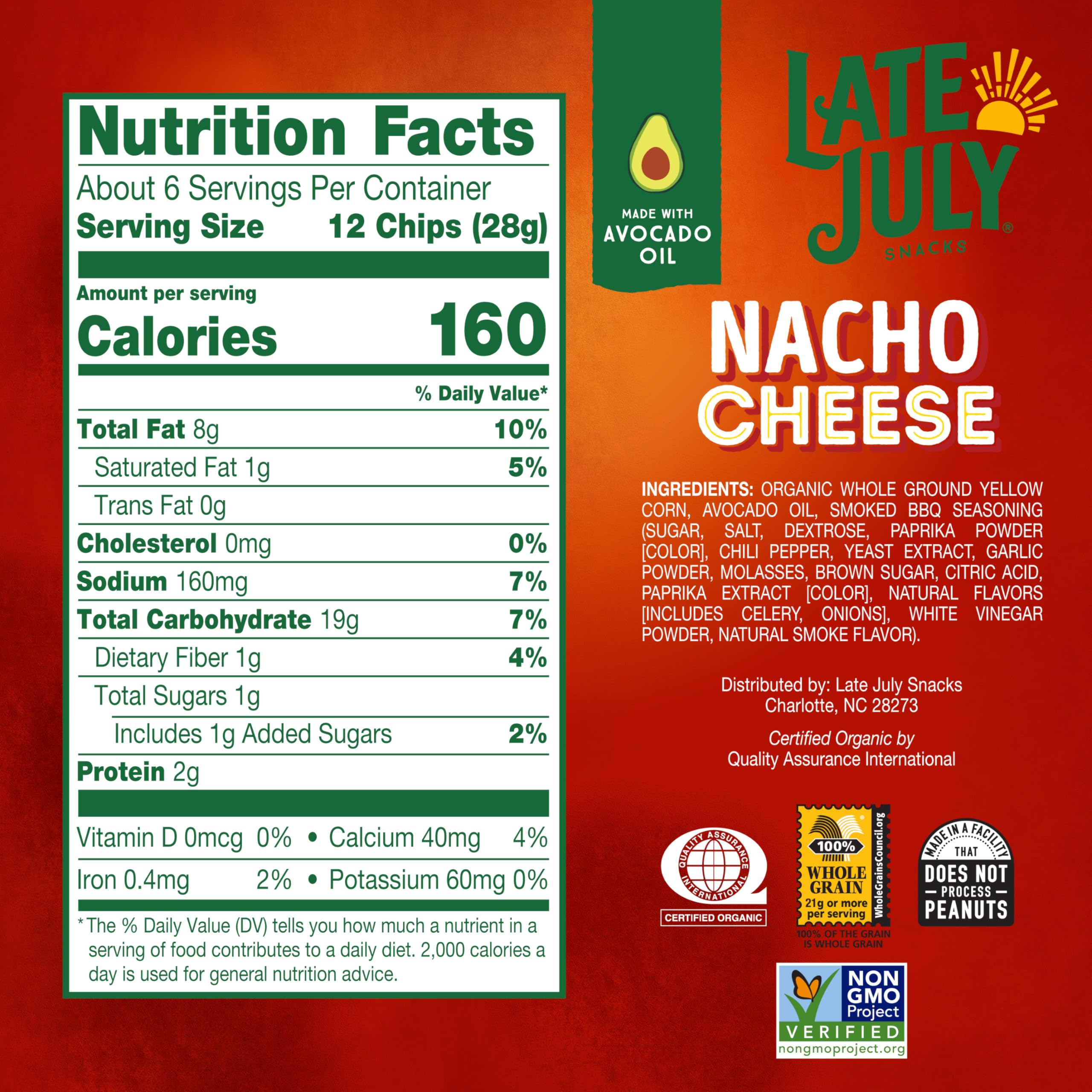 Late July Smoked BBQ Tortilla Chips bag closeup, rich flavor and crisp texture.