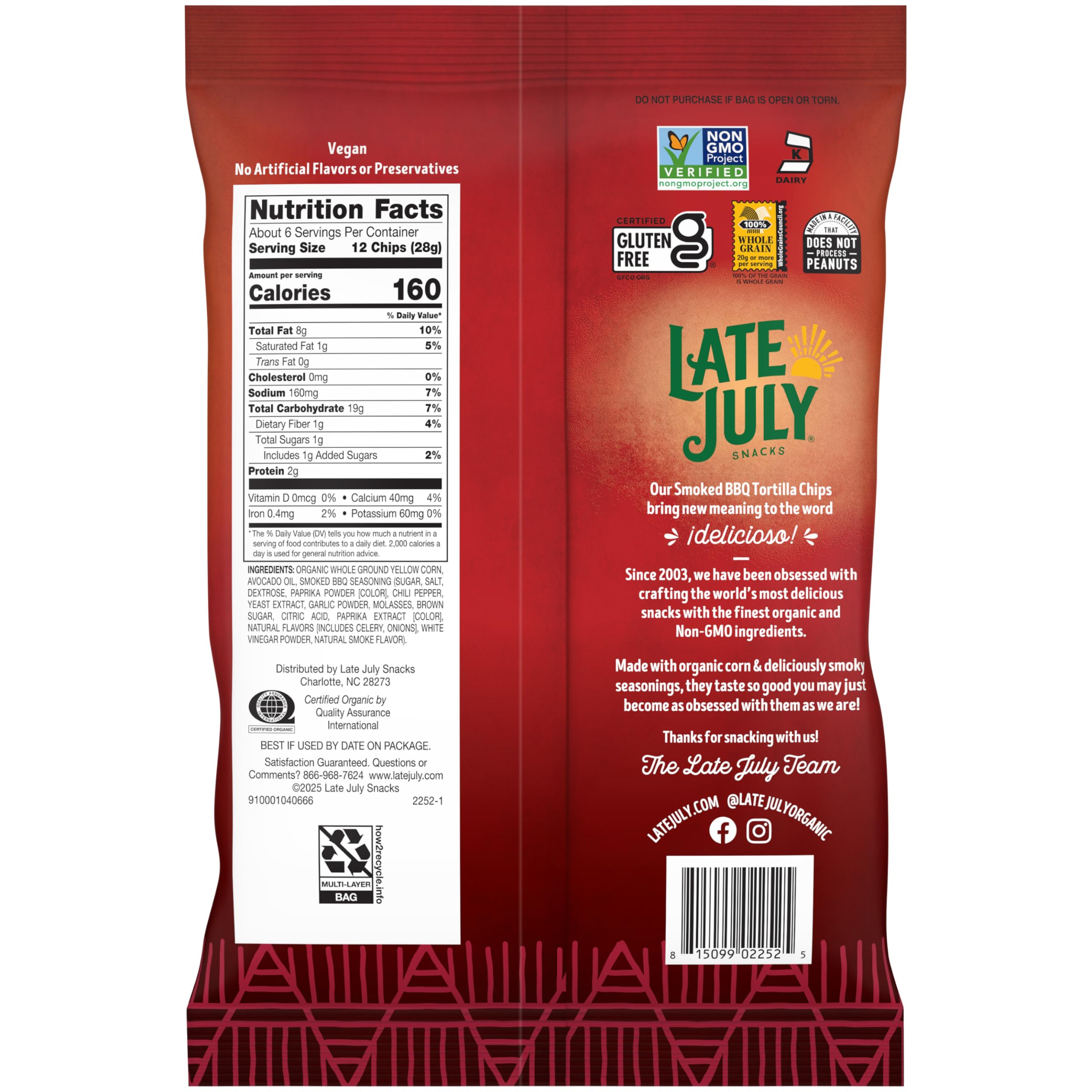 Late July Smoked BBQ Tortilla Chips in a bowl, ideal for dipping and sharing.