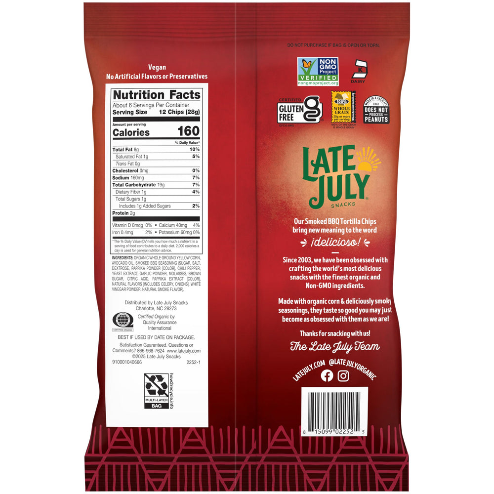 Late July Smoked BBQ Tortilla Chips in a bowl, ideal for dipping and sharing.
