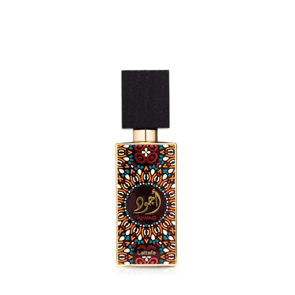 Lattafa Ajwad bottle beside elegant box, ideal gift packaging