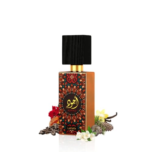 Lattafa Ajwad top notes with bergamot and lychee on display