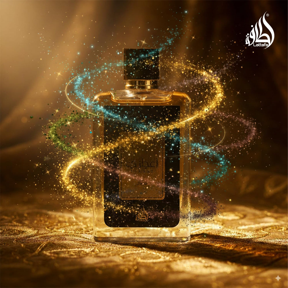 Lattafa Ejaazi bottle side view shows balanced silhouette suitable for versatile wear.