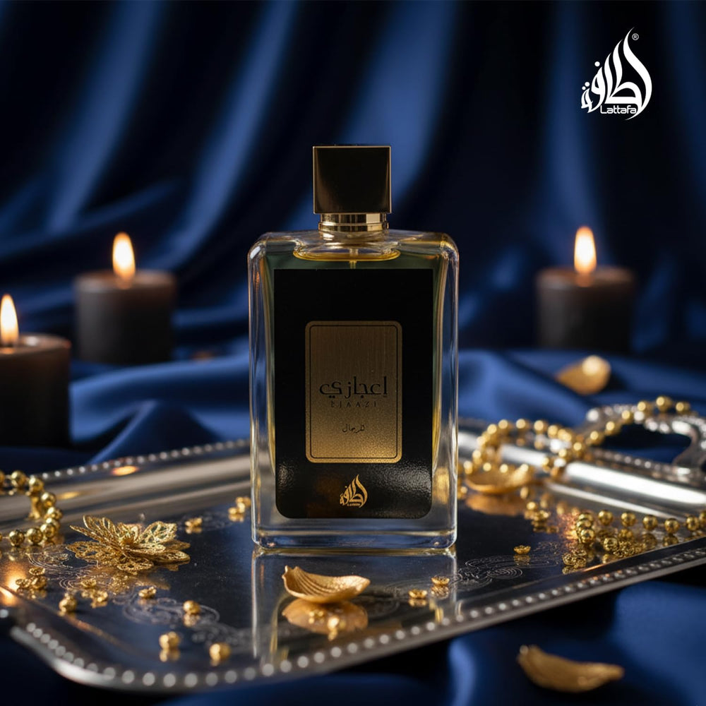 Lattafa Ejaazi packaging box emphasizes premium presentation for gifting occasions.