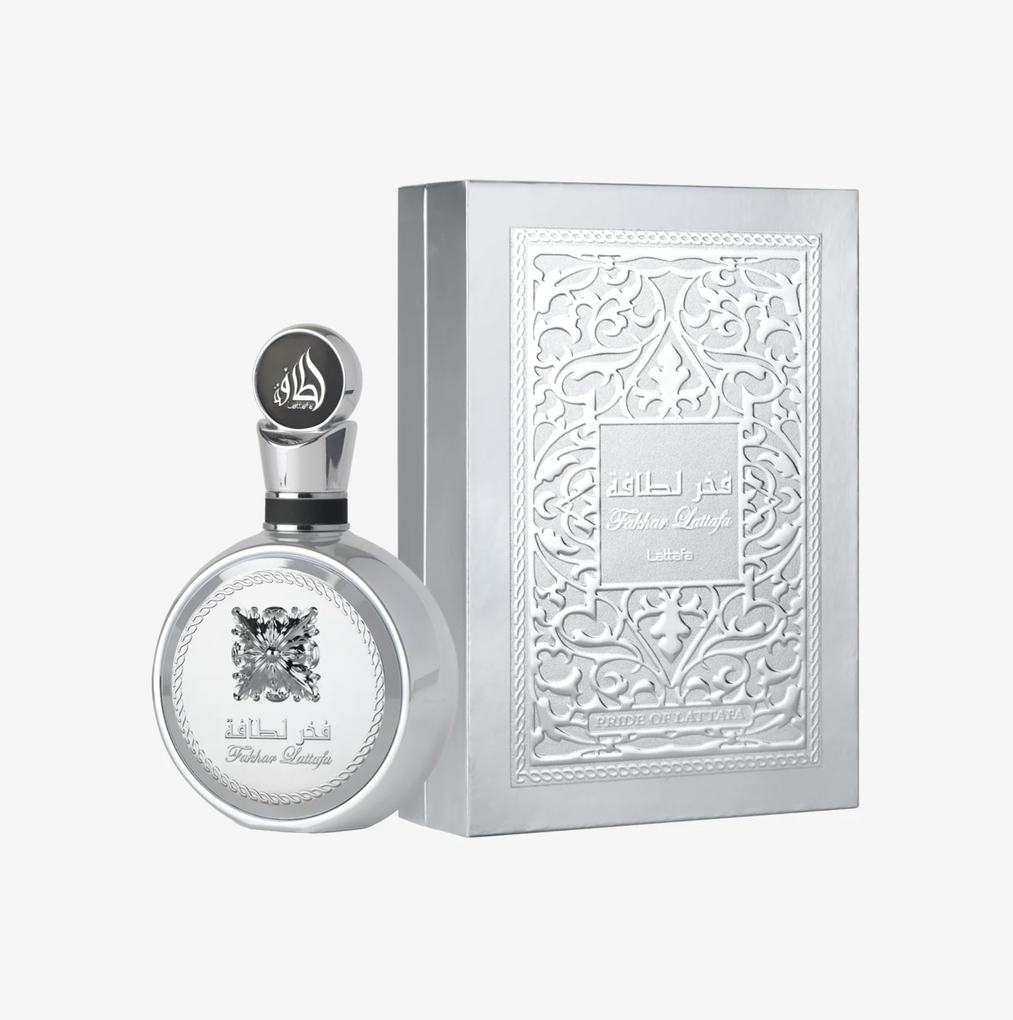 Lattafa Fakhar Platin packaging display emphasizes refined presentation