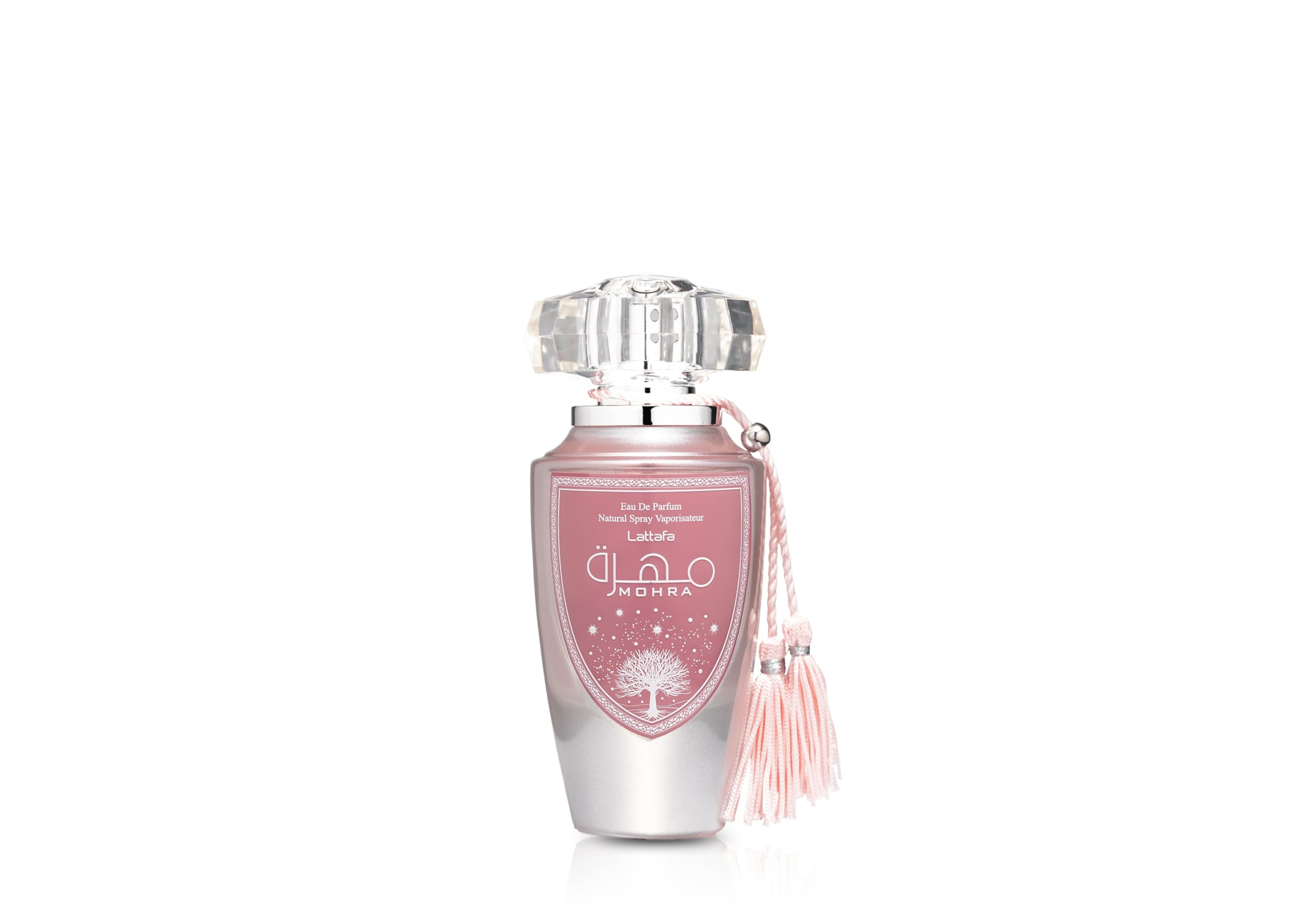 Lattafa Mohra Silky Rose bottle closeup shows elegant design for lasting impressions
