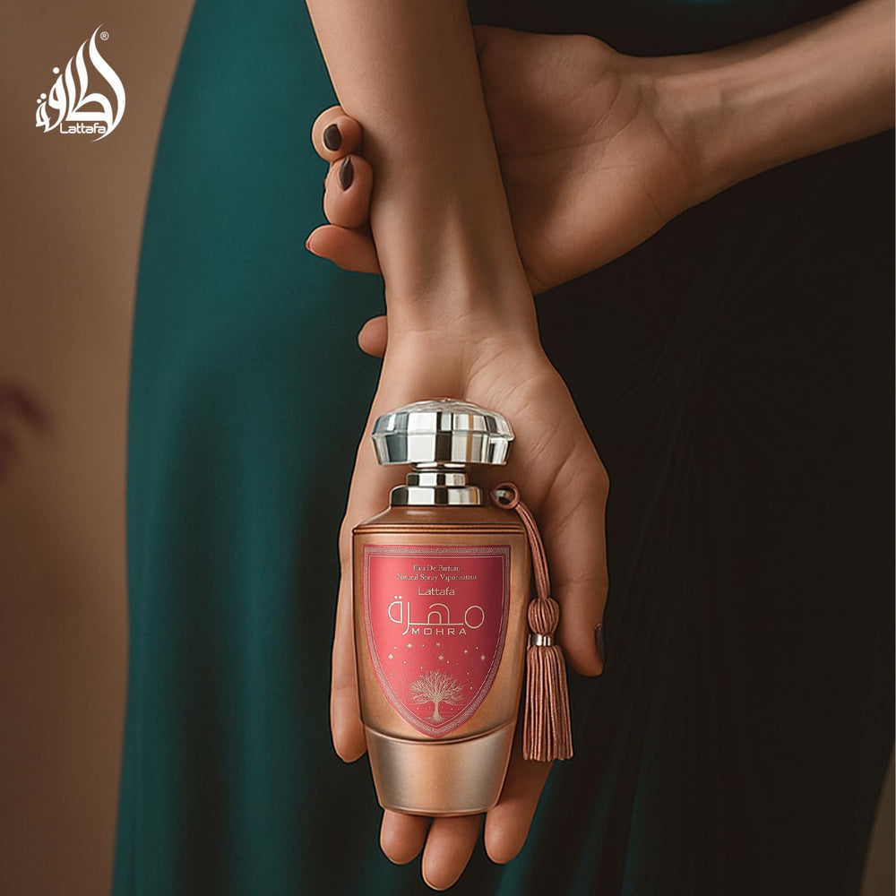 Lattafa Mohra Silky Rose musk-vanilla layer hints at warmth and sophistication