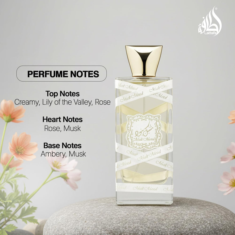 Lattafa Musk Mood box packaging, elegant gifting presentation.