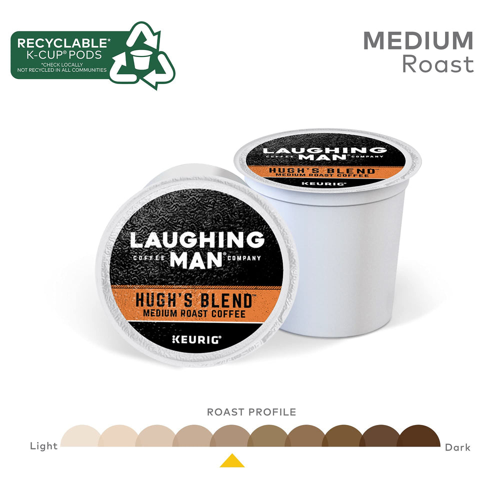 Laughing Man Hugh's Blend cup with steam reveals a bright, balanced flavor.