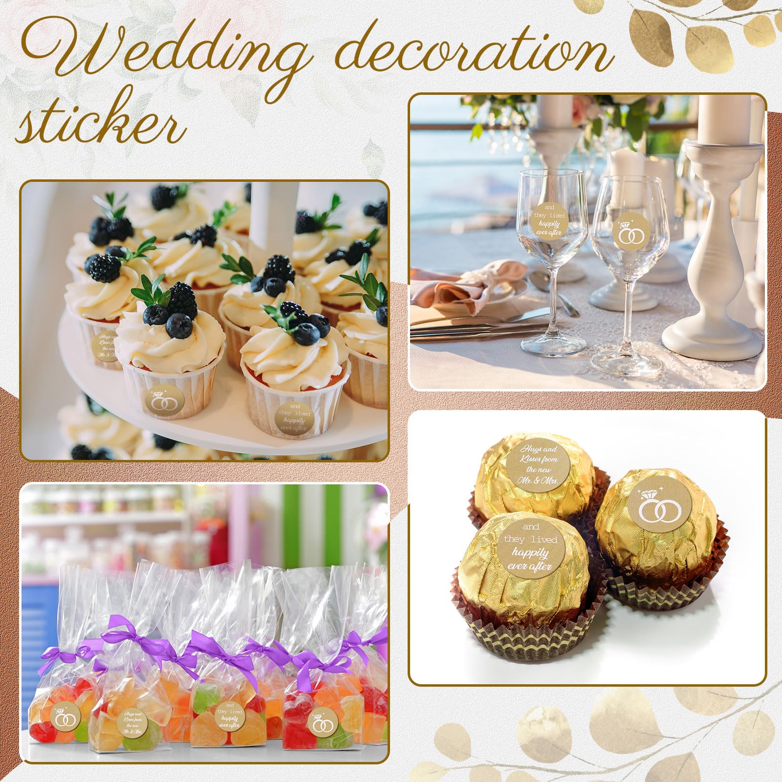 Laumoi chocolate-drop labels applied to candies enhance wedding treat presentation