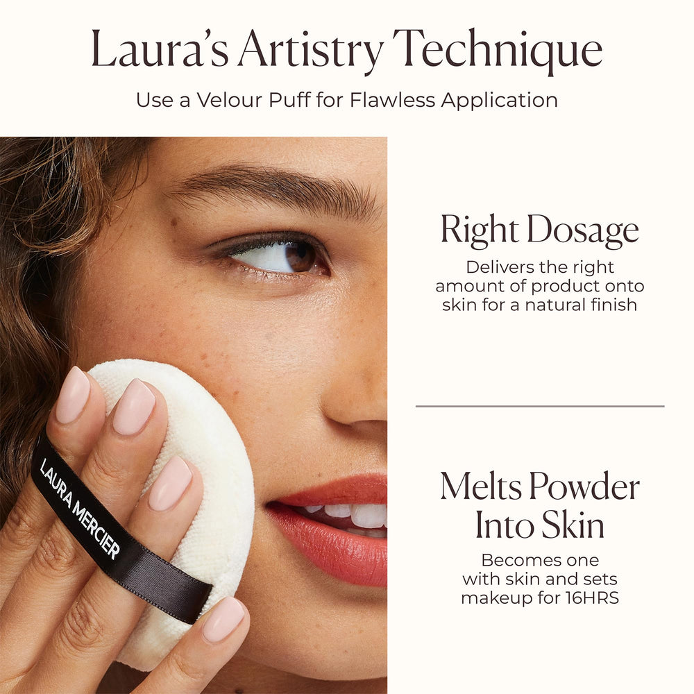 Laura Mercier compact with built-in puff for quick touch-ups.