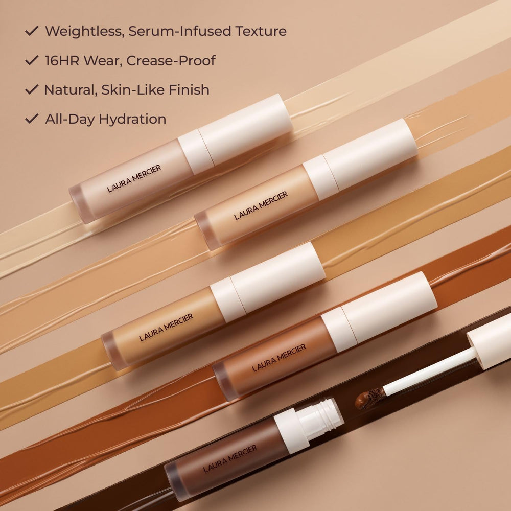Texture close-up of Laura Mercier Real Flawless serum concealer for seamless blending.