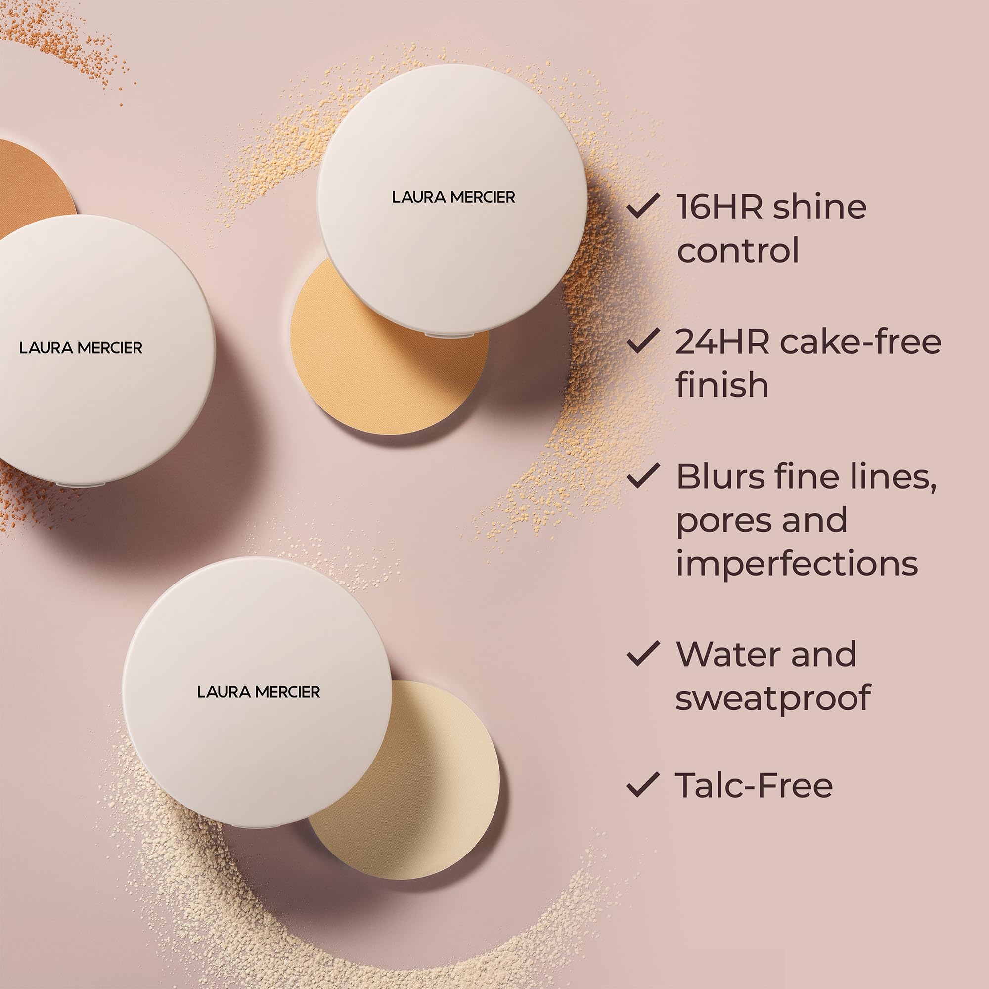 Laura Mercier talc-free powder texture close-up.