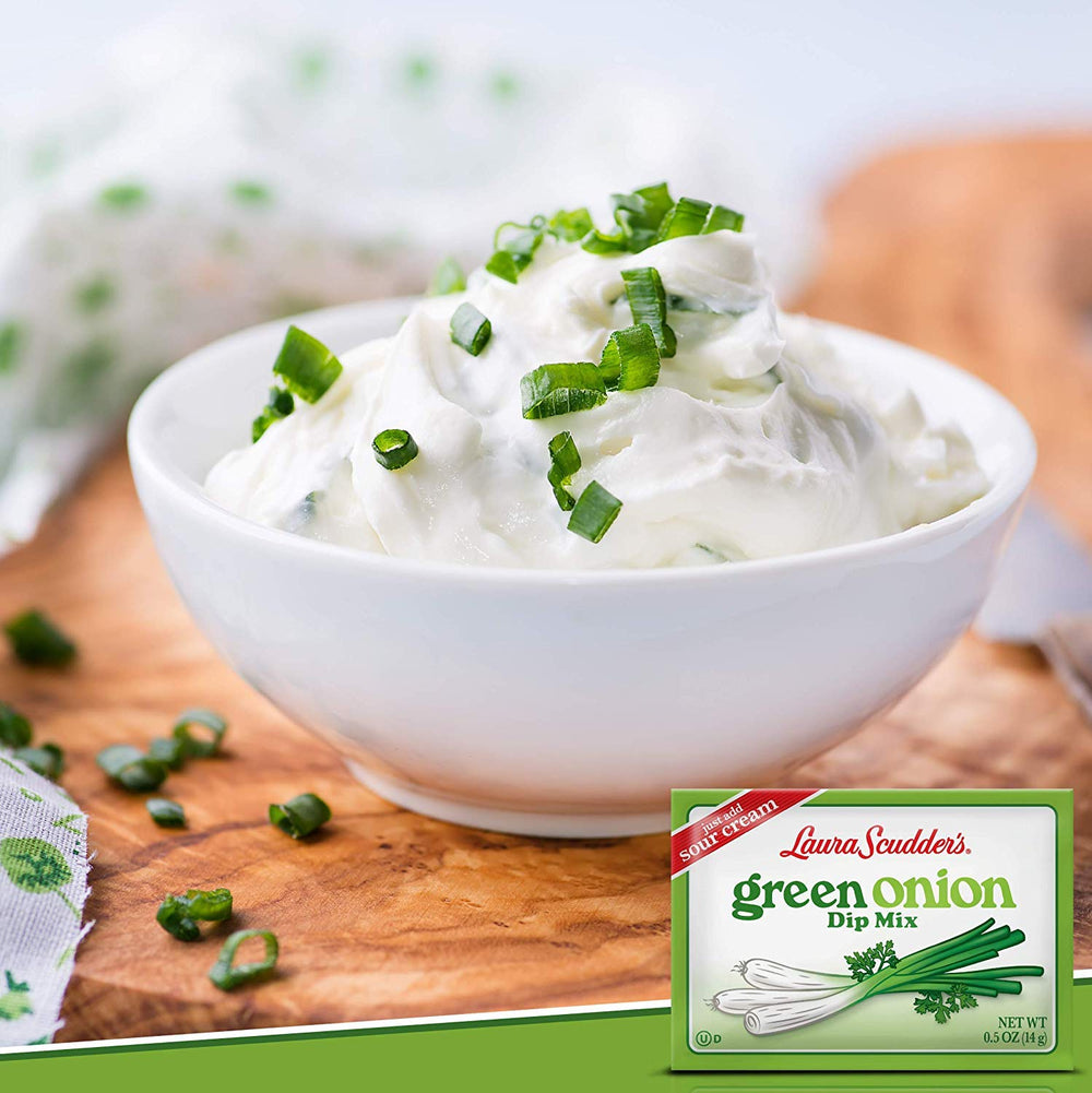 Chips and veggies paired with Laura Scudder's Green Onion Dip Mix.