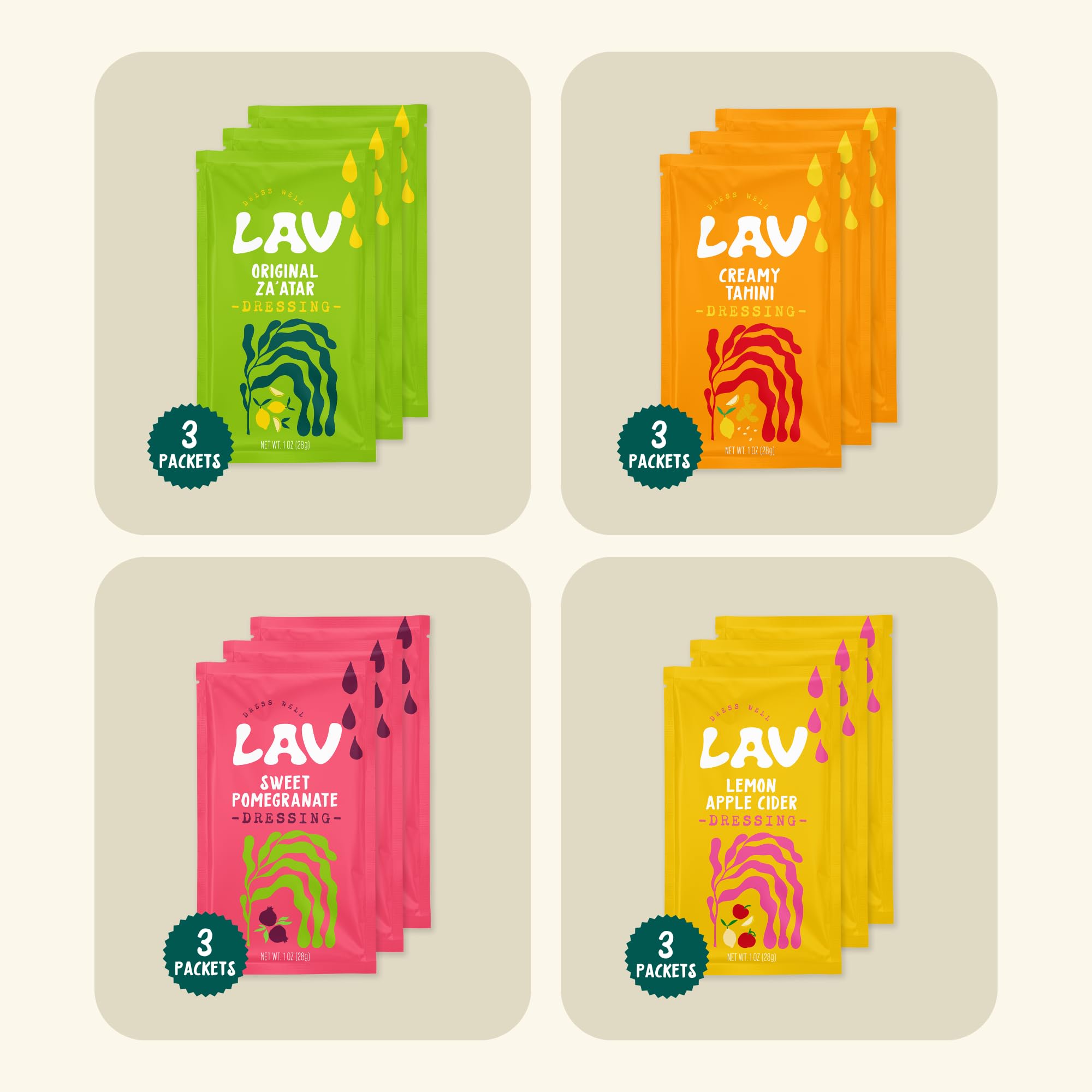 Lav Dress Well single-serve packet keeps meals mess-free on the go.