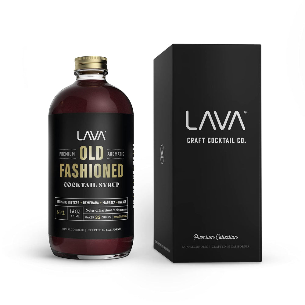 LAVA Premium Aromatic Old Fashioned bottle pour highlights rich flavor for a balanced cocktail