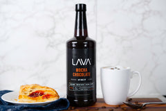 Close-up of ingredients in LAVA mocha syrup emphasizing sugar base