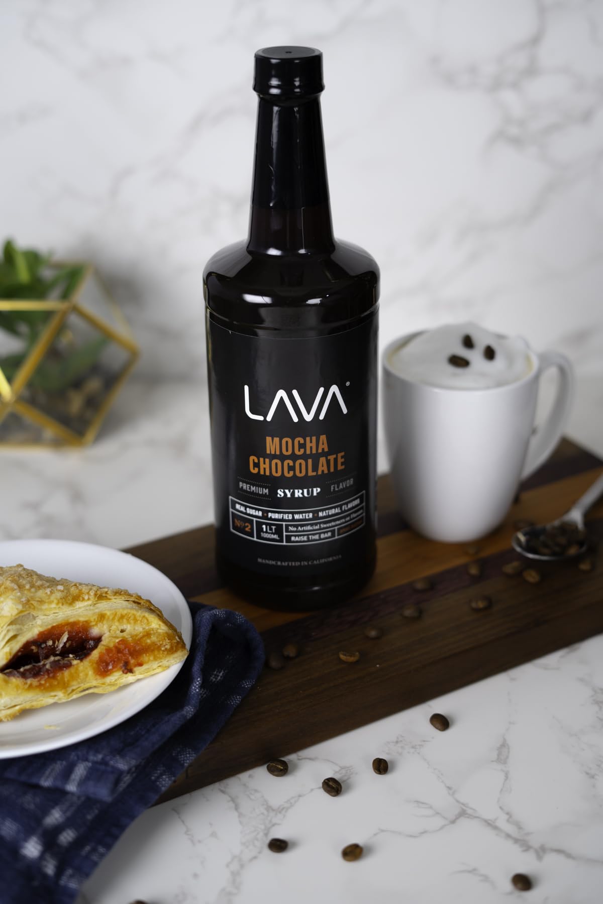 LAVA mocha syrup topping yogurt for a dessert with depth