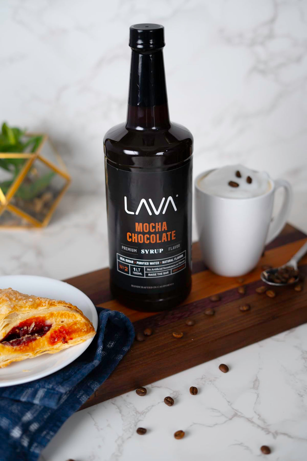 LAVA mocha syrup topping yogurt for a dessert with depth