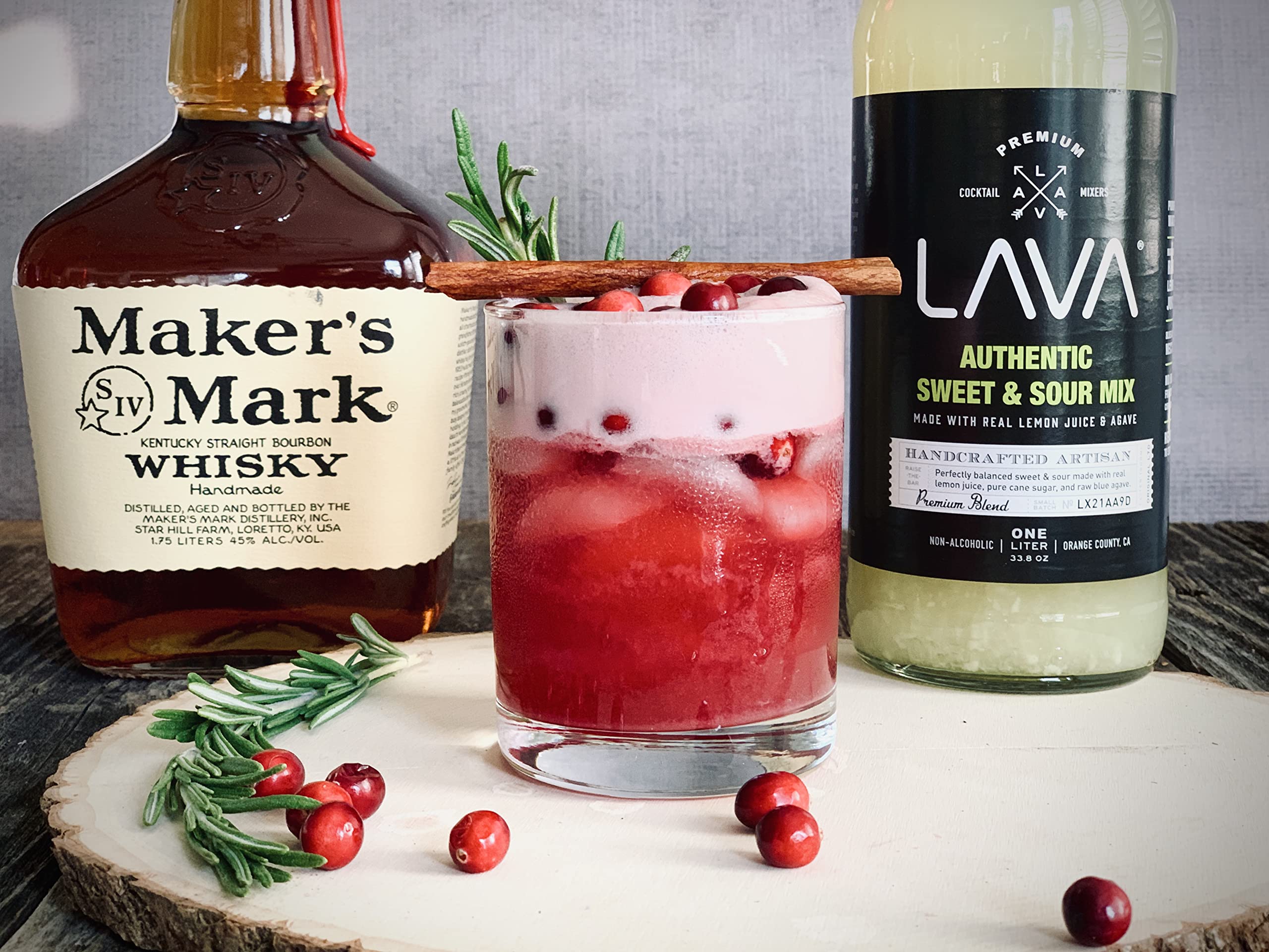 LAVA Sweet & Sour Mix label highlights no artificial sweeteners or colors.