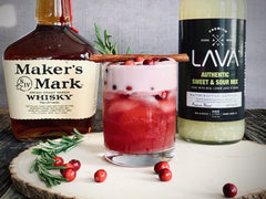 LAVA Sweet & Sour Mix label highlights no artificial sweeteners or colors.