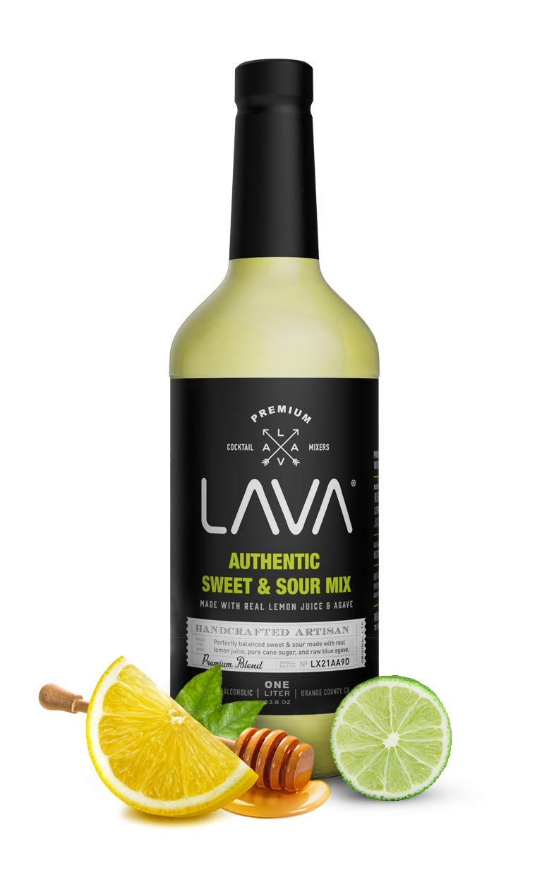 LAVA Sweet & Sour Mix measuring cups setup suggests precise portions for craft drinks.