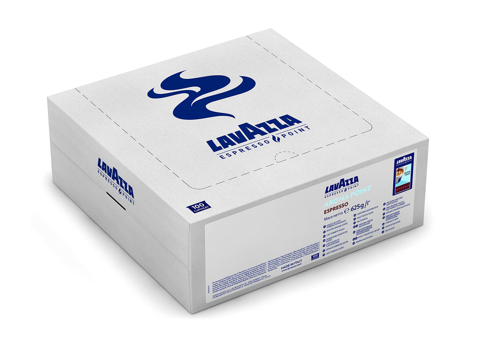 Lavazza Aroma Point packaging on display with ready-to-use capsules