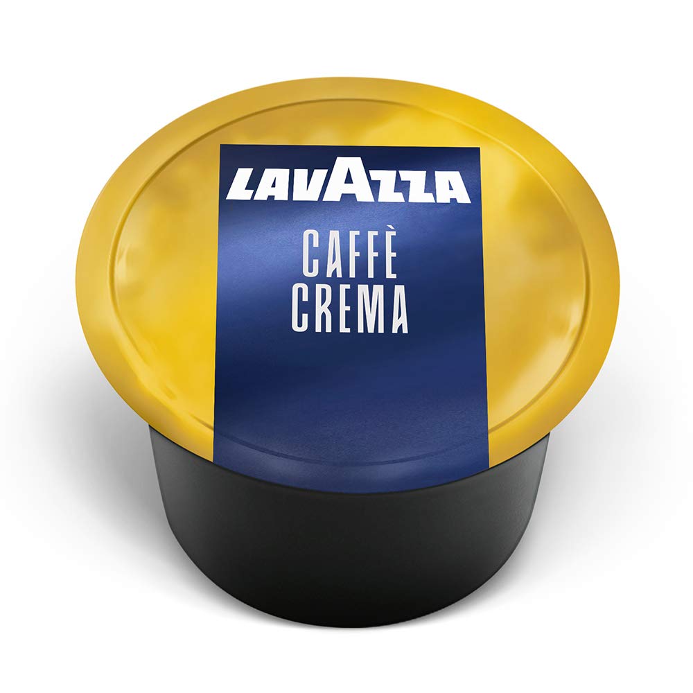 Lavazza Blue caffe crema capsules box showing packaging and product lineup for quick mornings.