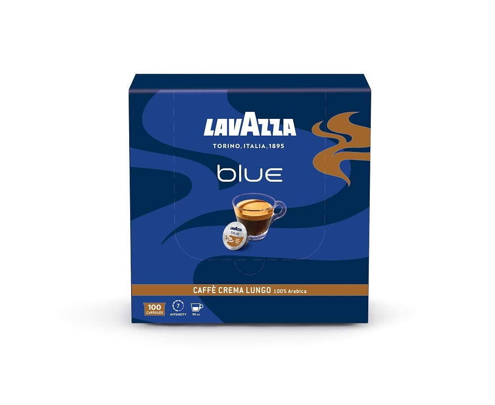 Steaming cup of Lavazza BLUE Caffe Crema Lungo with thick crema
