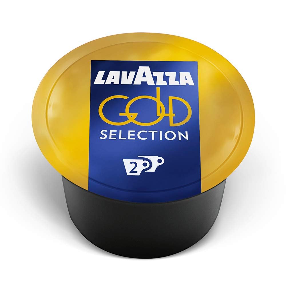 Lavazza Blue Gold Selection double-shot capsules in packaging for quick espresso at home.