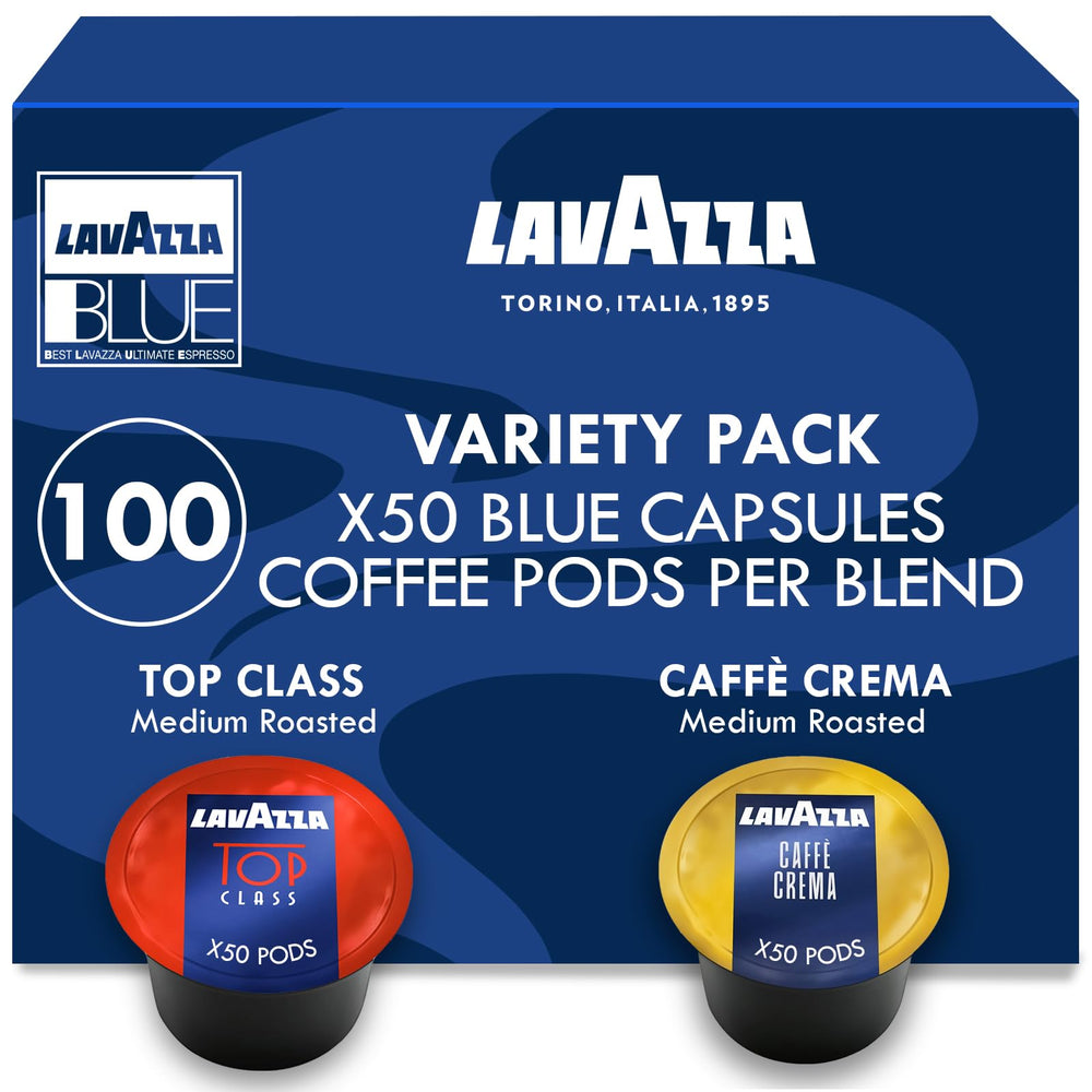 Lavazza Blue Top Class capsules pack shown, delivering bold Italian espresso potential at home.
