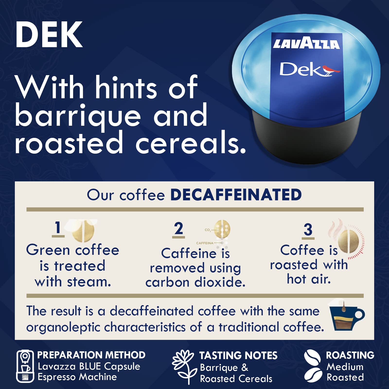 Lavazza Blue gran espresso pods visuals with bold finish for a quick pick-me-up.