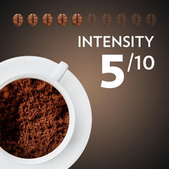 Lavazza Caffè Espresso ground coffee pack front highlights the medium roast aroma for home brewing.