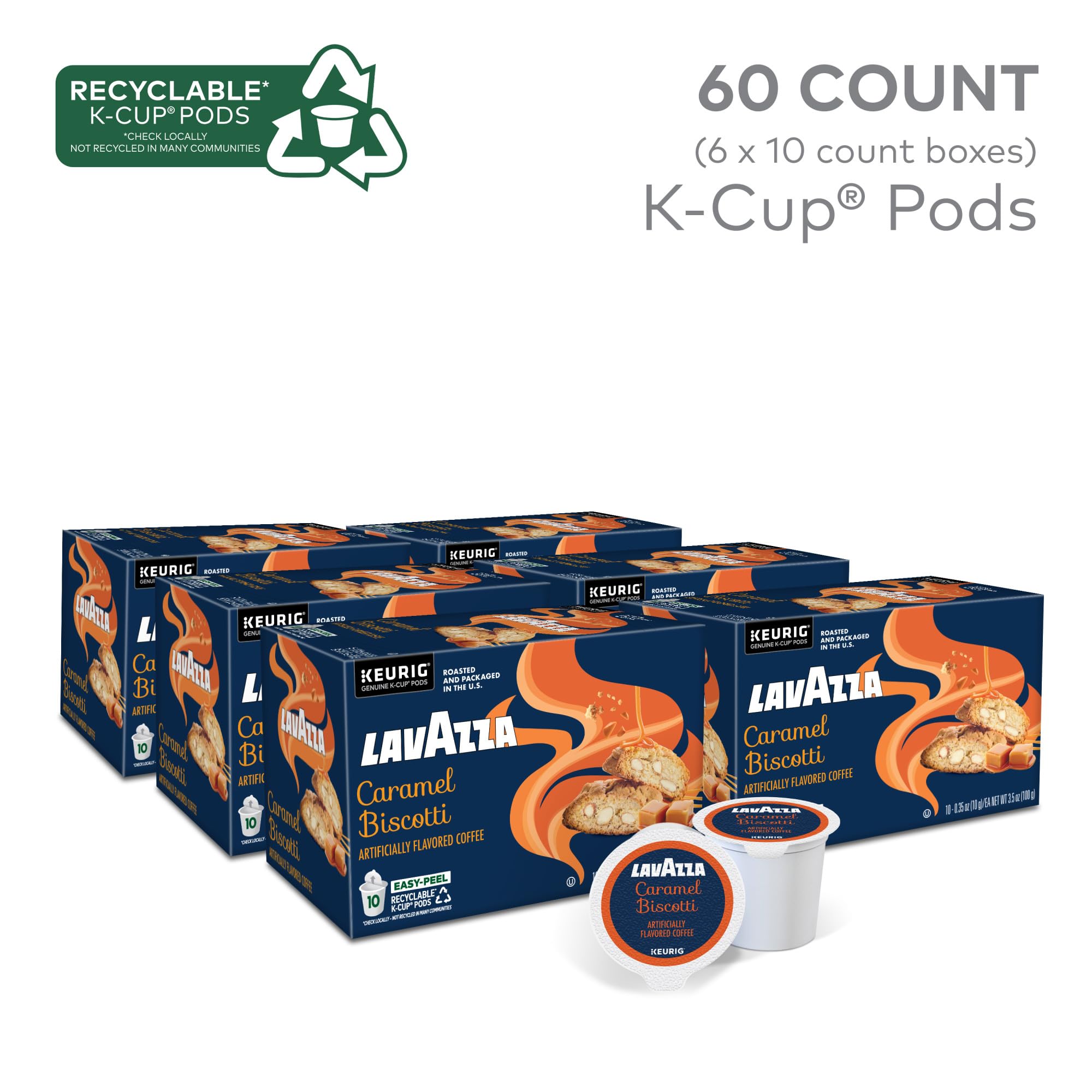 Lavazza Caramel Biscotti coffee pouring into a cup, capturing warm biscotti notes.