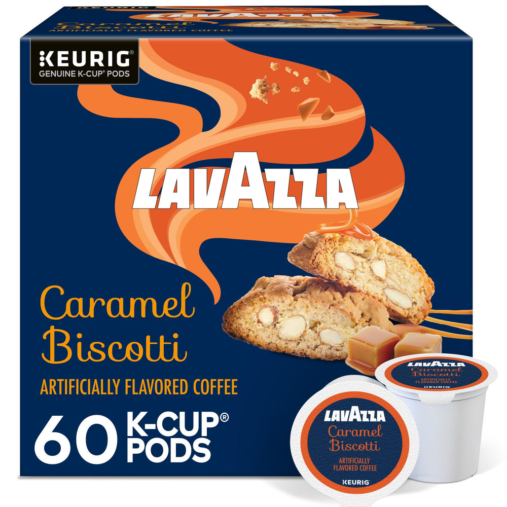 Lavazza Caramel Biscotti pod close-up with caramel aroma for cozy mornings.