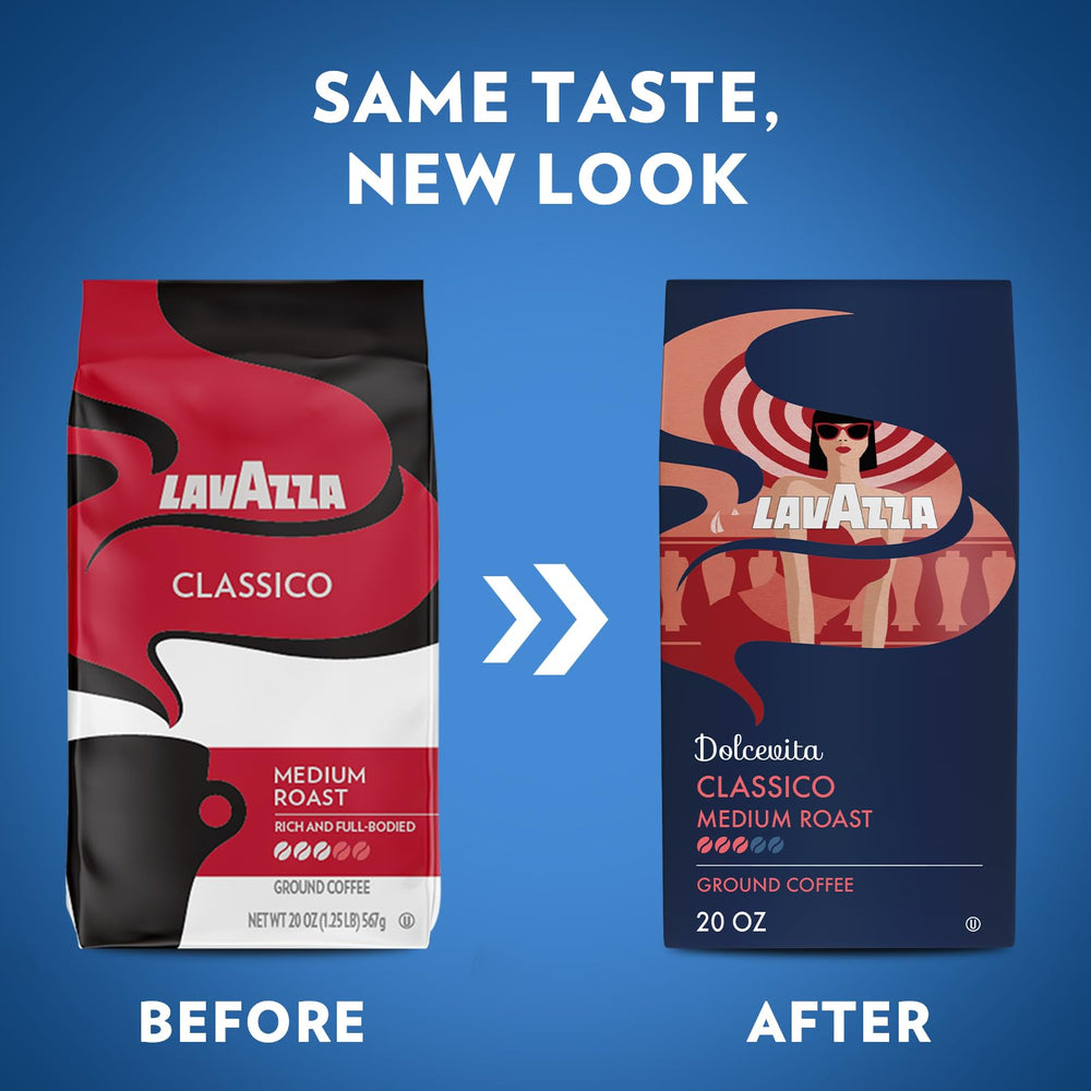 Lavazza Classico packaging label emphasizes Italian roasting tradition.