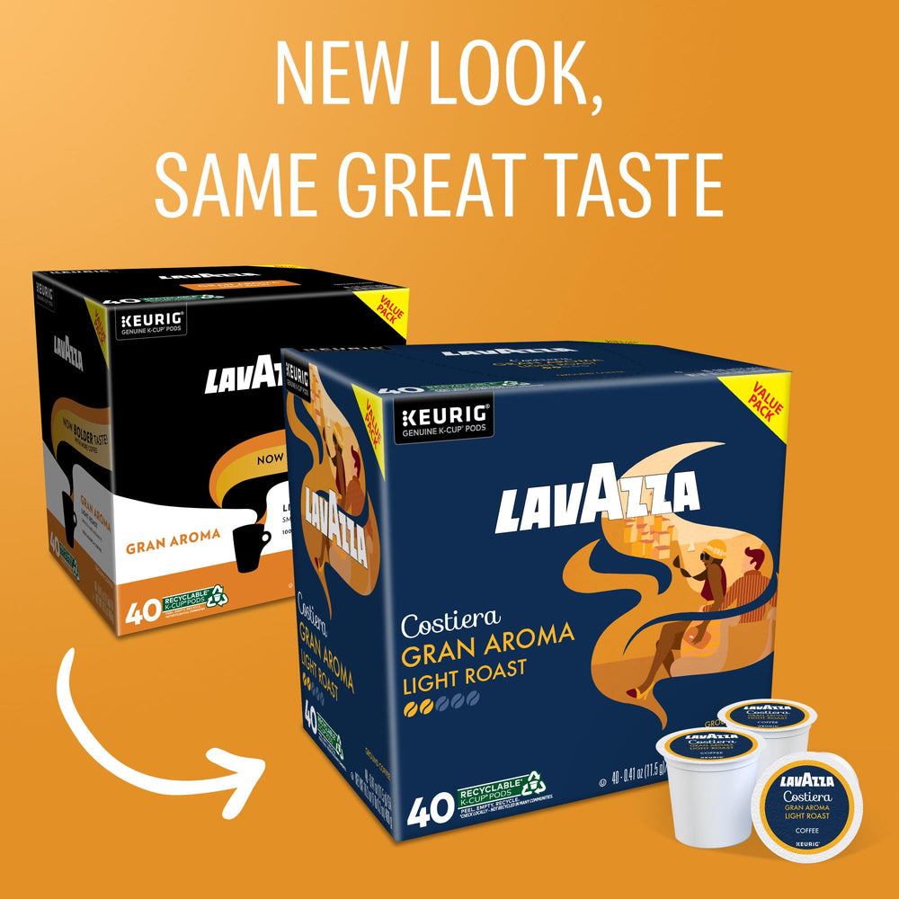 Lavazza Costiera Gran Aroma box back featuring flavor notes and kosher certification.