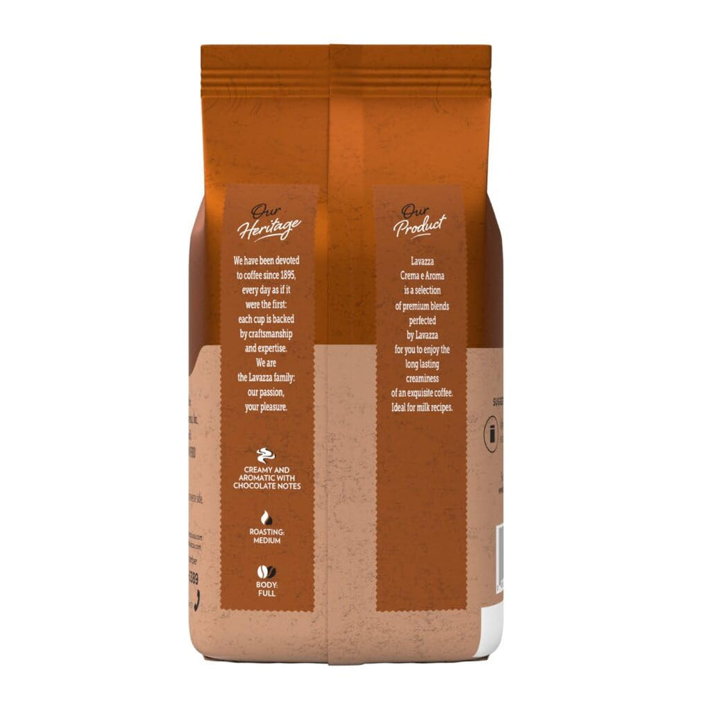 Lavazza Crema e Aroma coffee beans close-up, showcasing rich aroma potential.