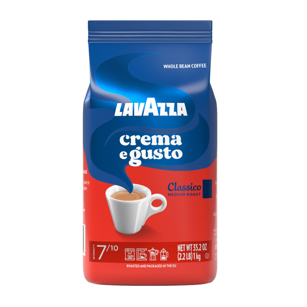 Lavazza Crema e Gusto beans in a 2.2 lb bag, suitable for espresso or drip brewing.